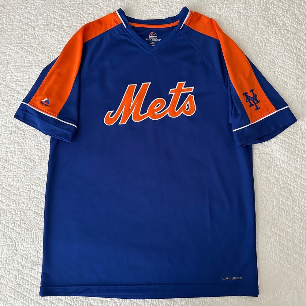 Majestic New York Mets Men’s Baseball Jersey V-Neck Top Embroidered Large